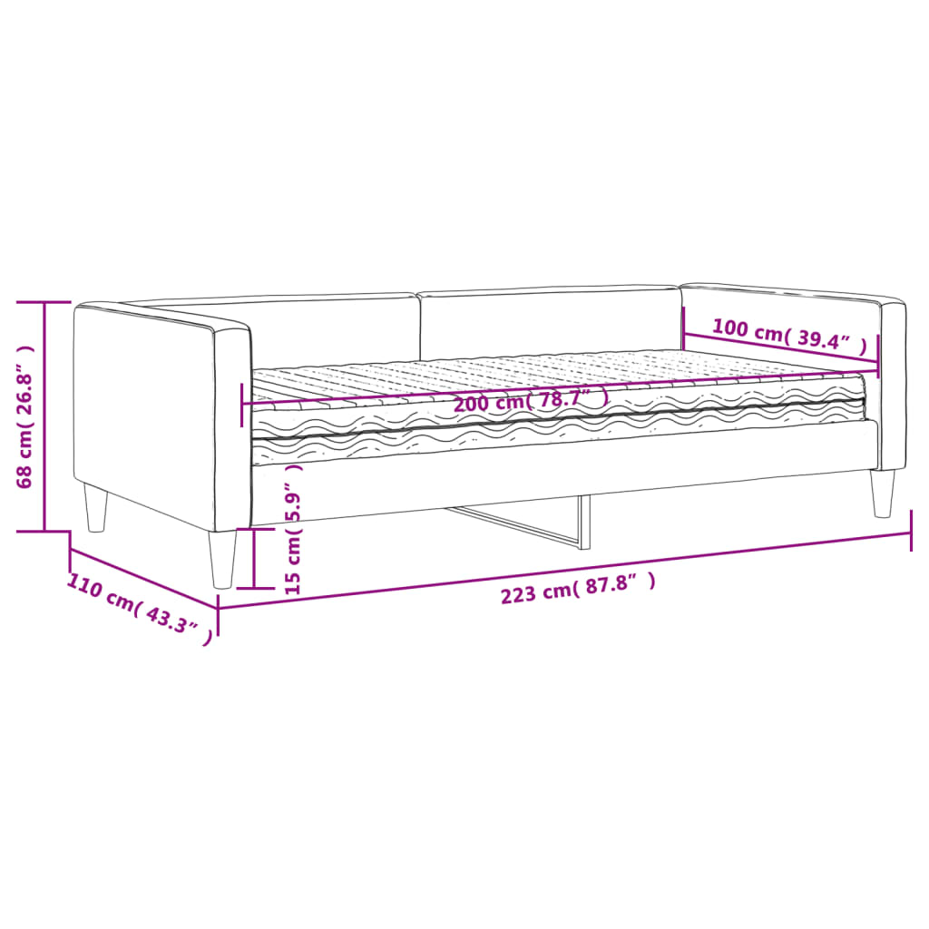 vidaXL Slaapbank met matras 100x200 cm stof zwart