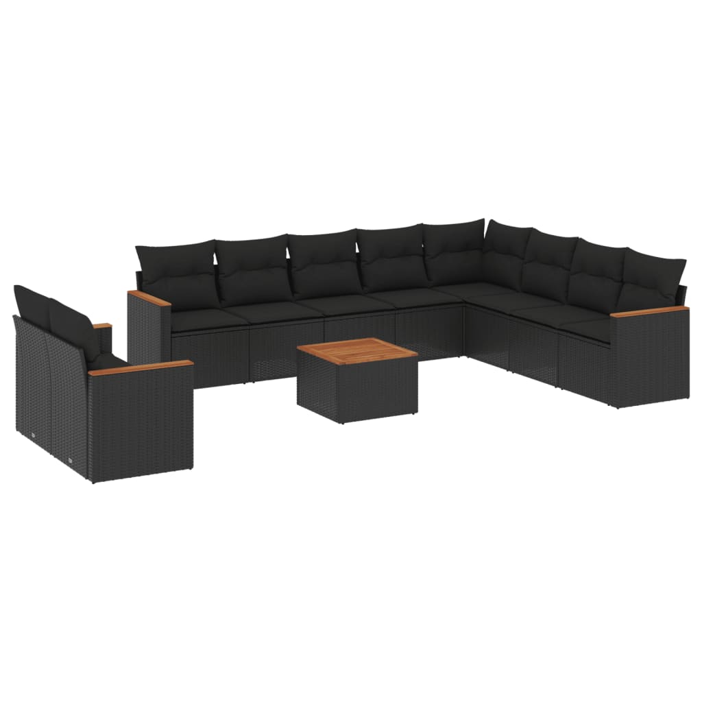 vidaXL 11-delige Loungeset met kussens poly rattan zwart