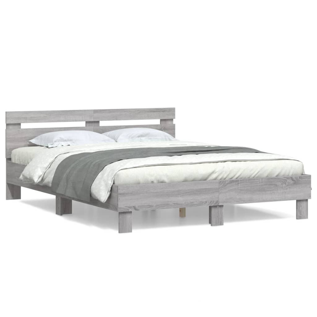 vidaXL Bedframe met hoofdeinde bewerkt hout grijs sonoma 140x200 cm