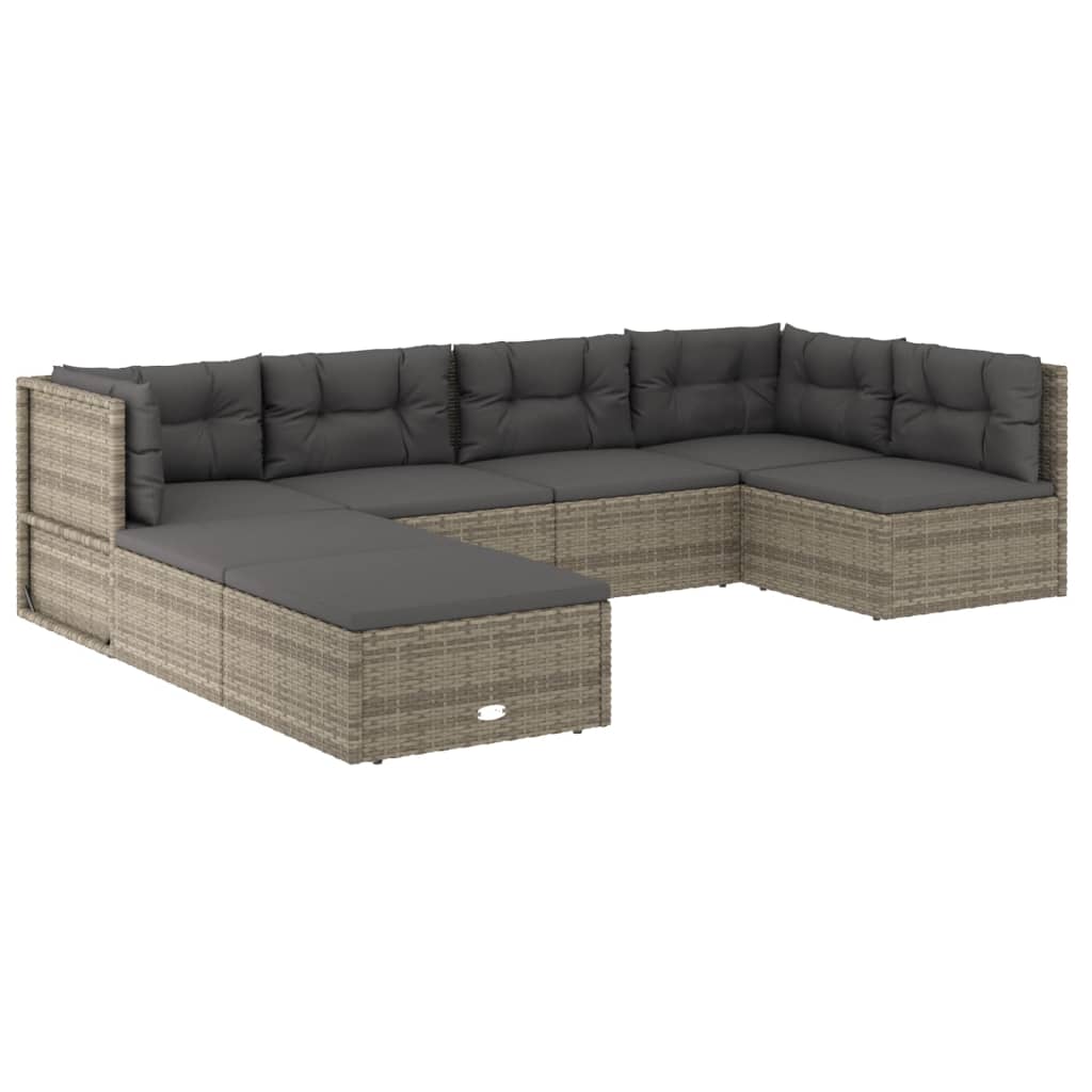 vidaXL 7-delige Loungeset met kussens poly rattan grijs