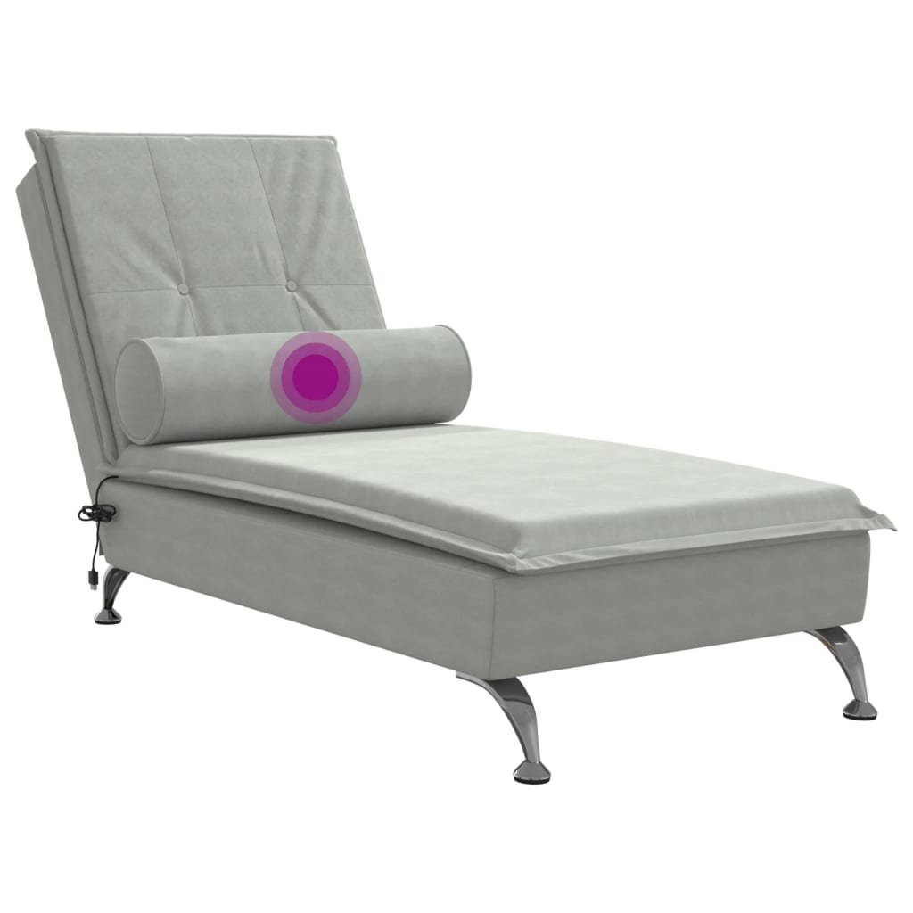 vidaXL Massage chaise longue met bolster fluweel lichtgrijs