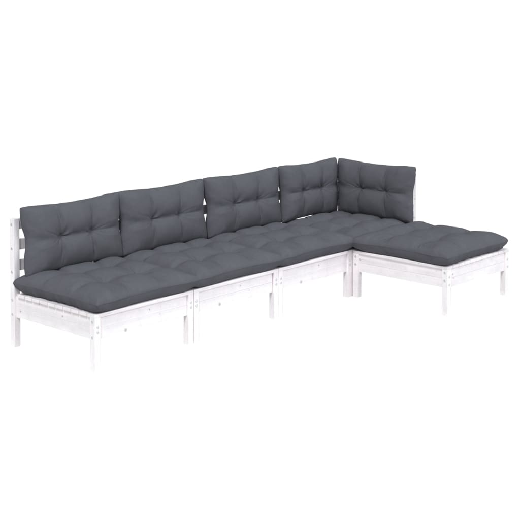 vidaXL 5-delige Loungeset met kussens grenenhout wit