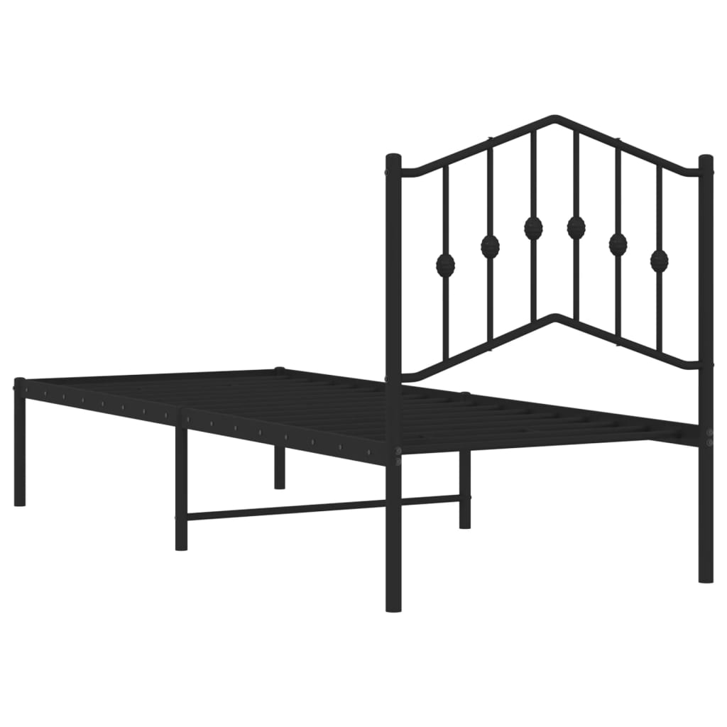 vidaXL Bedframe met hoofdbord metaal zwart 75x190 cm