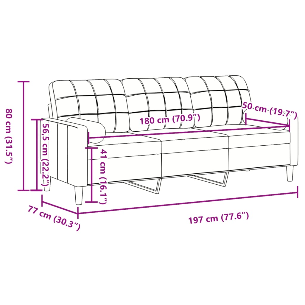 vidaXL Driezitsbank met sierkussens 180 cm fluweel zwart