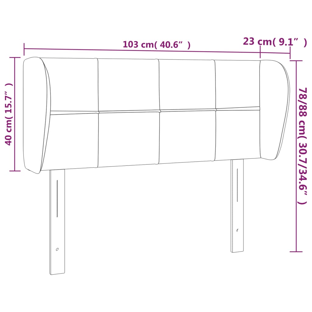 vidaXL Hoofdbord met randen 103x23x78/88 cm fluweel lichtgrijs