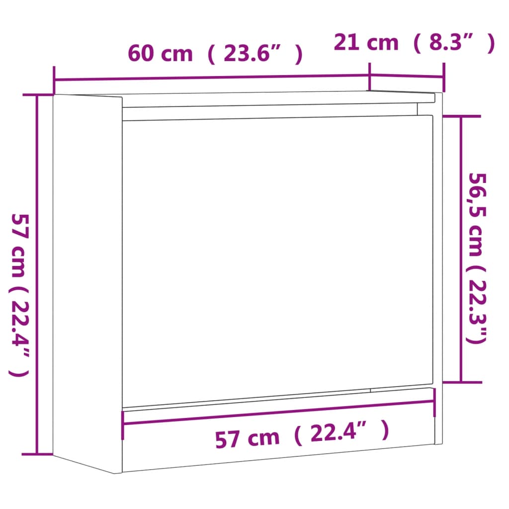 vidaXL Schoenenkast 60x21x57 cm bewerkt hout grijs sonoma eikenkleurig