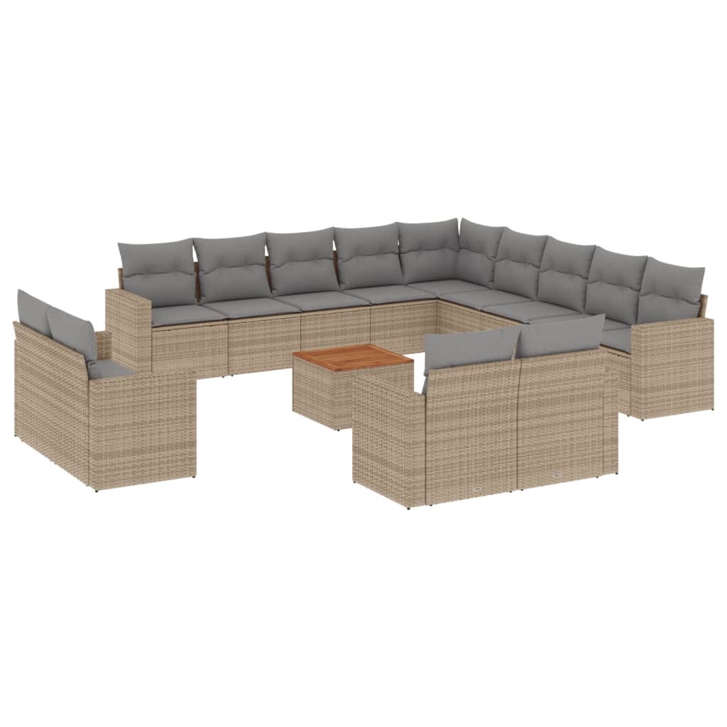 vidaXL 14-delige Loungeset met kussens poly rattan gemengd beige