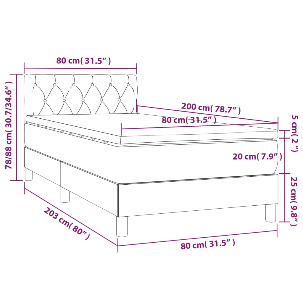 vidaXL Boxspring met matras stof taupe 80x200 cm