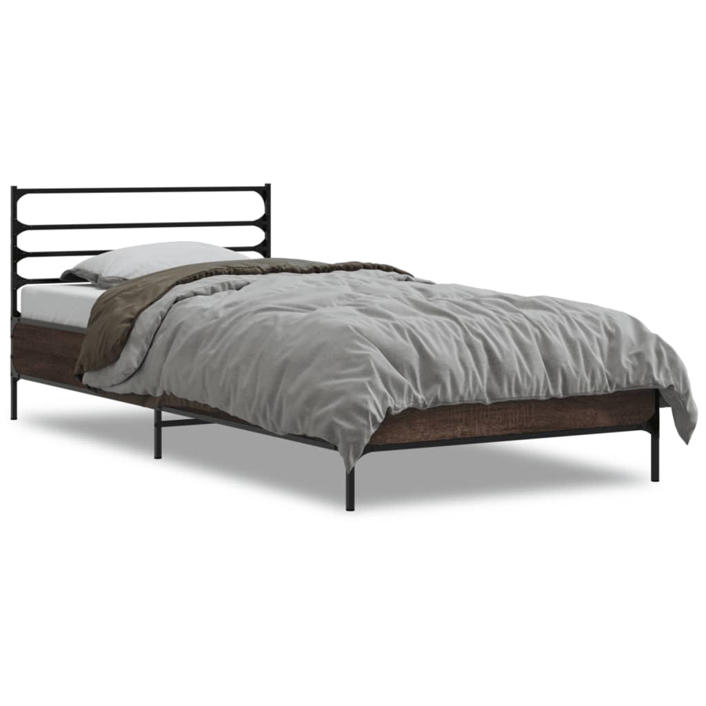 vidaXL Bedframe bewerkt hout en metaal bruin eikenkleurig 75x190 cm