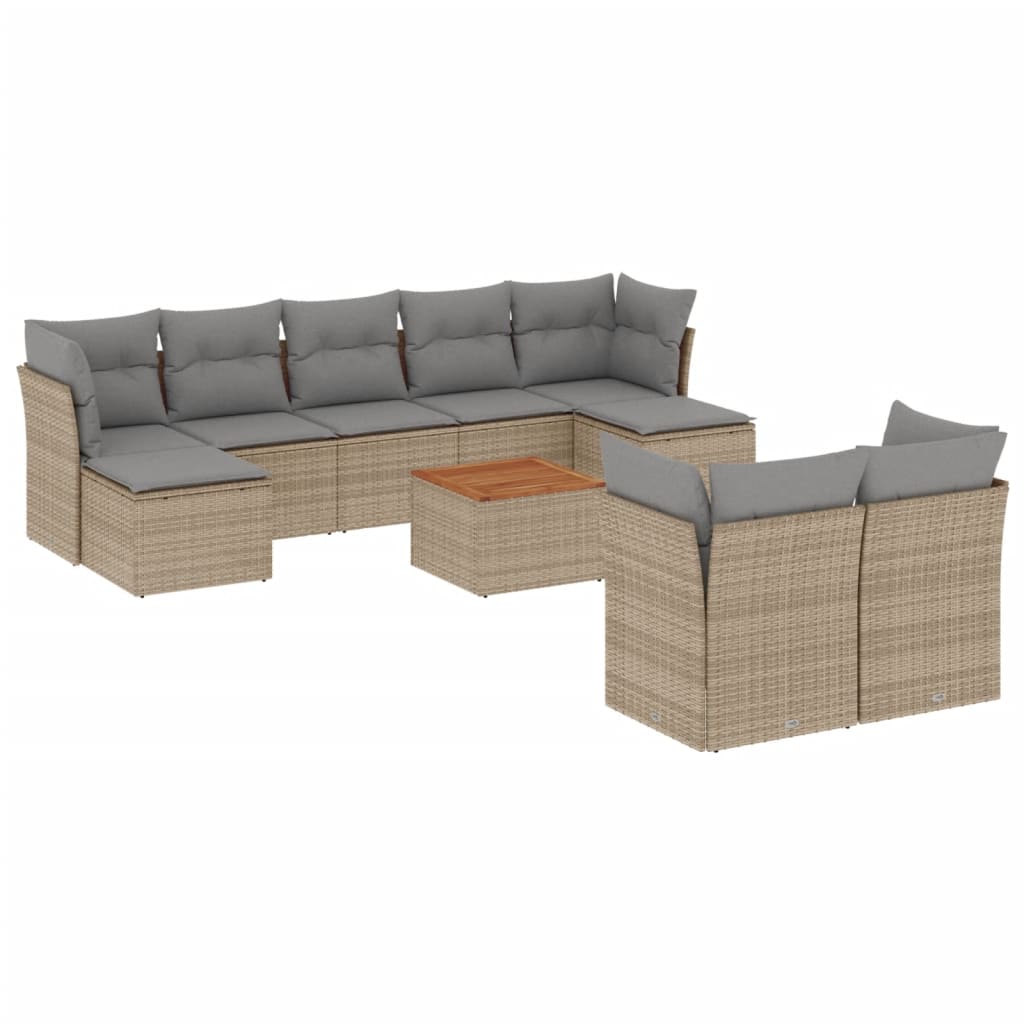 vidaXL 10-delige Loungeset met kussens poly rattan beige