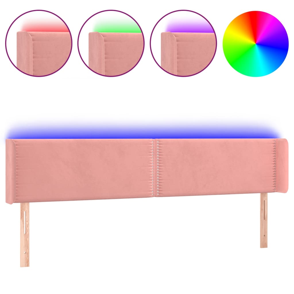 vidaXL Hoofdbord LED 203x16x78/88 cm fluweel roze