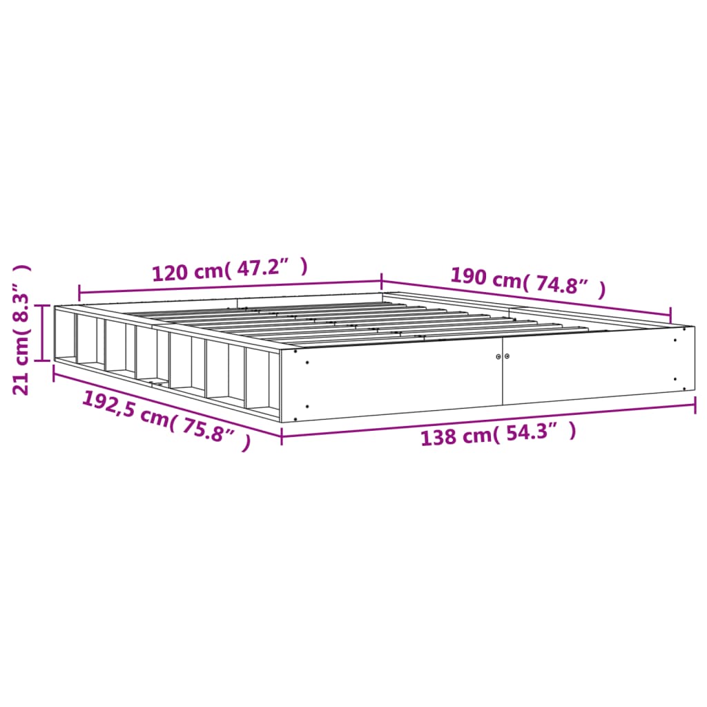 vidaXL Bedframe zonder matras massief grenenhout wasbruin 120x190 cm