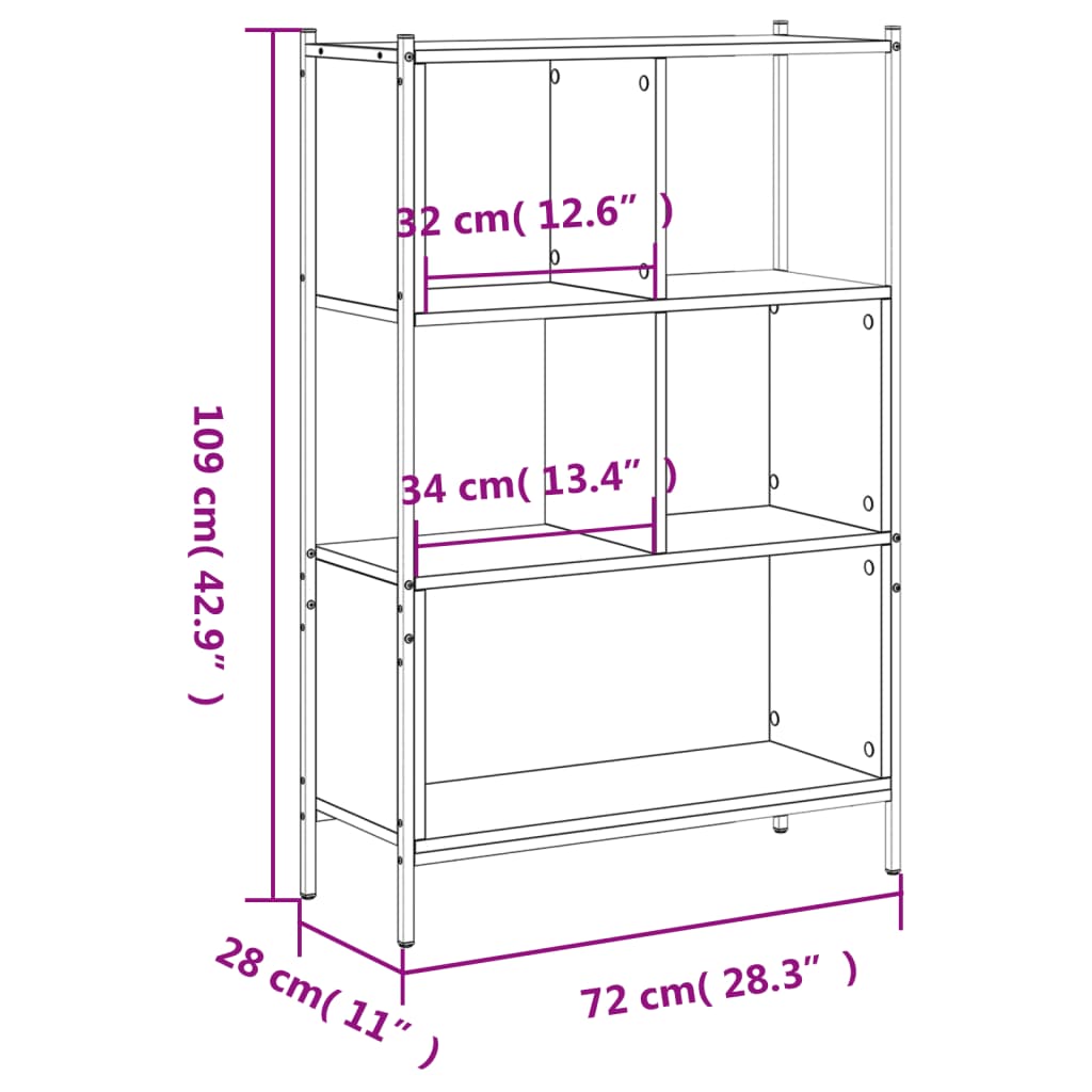 vidaXL Boekenkast 72x28x109 cm bewerkt hout gerookt eikenkleurig