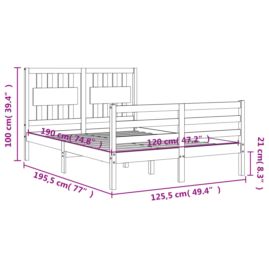 vidaXL Bedframe met hoofdbord massief hout