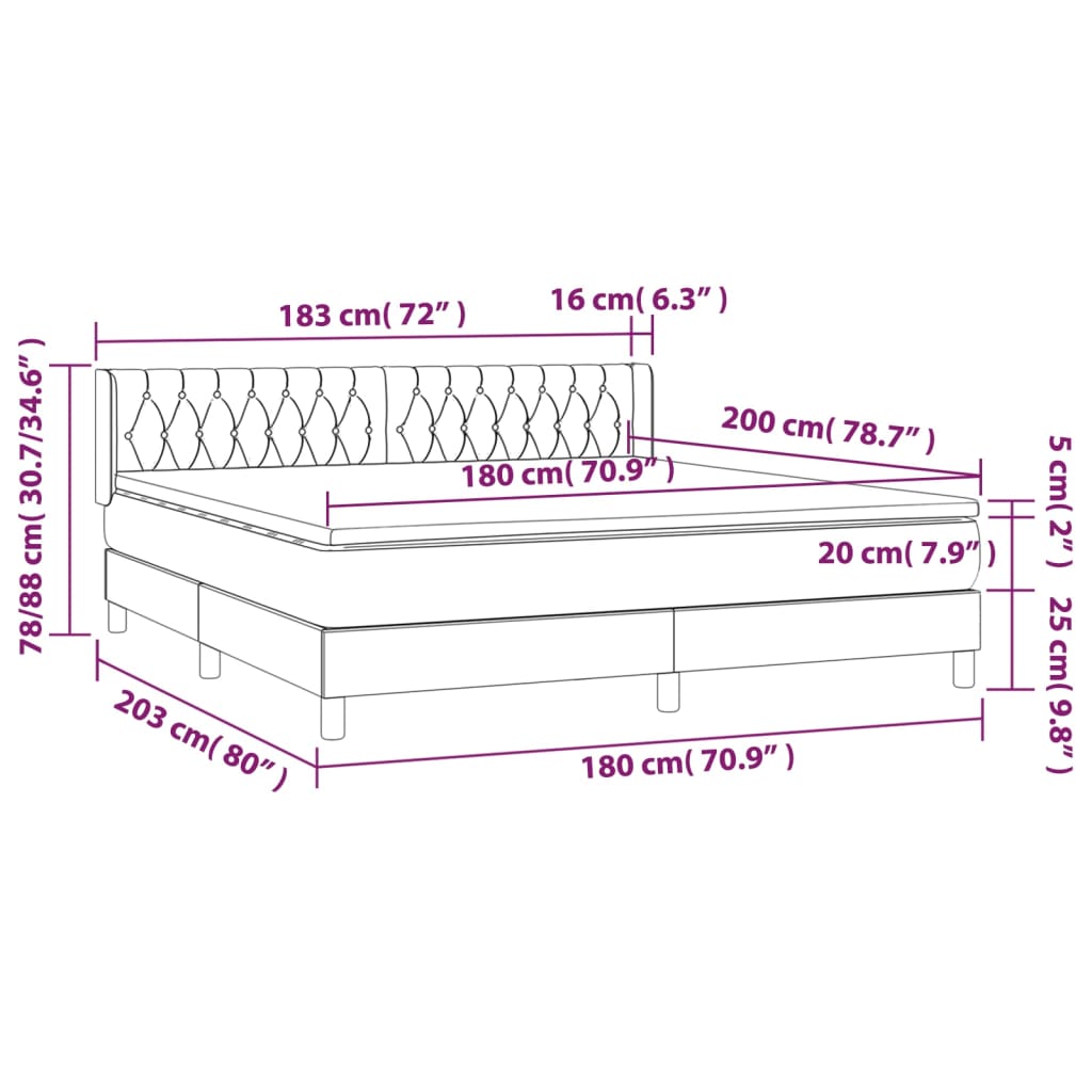 vidaXL Boxspring met matras fluweel lichtgrijs 180x200 cm