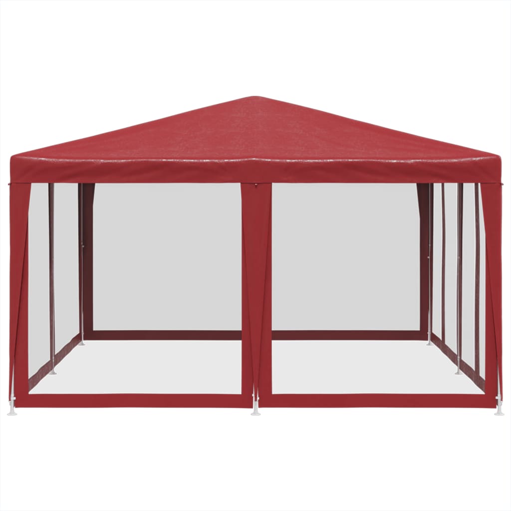 vidaXL Partytent met 8 mesh zijwanden 4x4 m HDPE rood