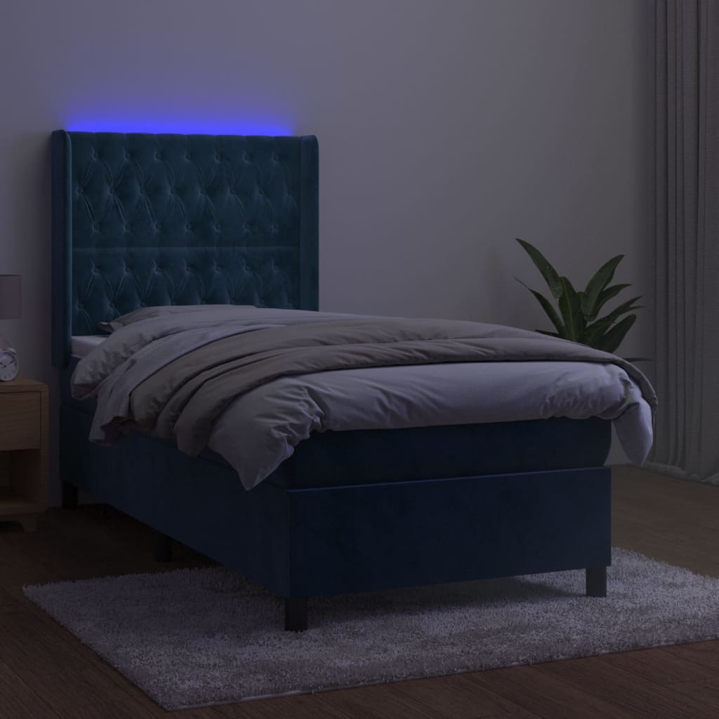 vidaXL Boxspring met matras en LED fluweel donkerblauw 100x200 cm