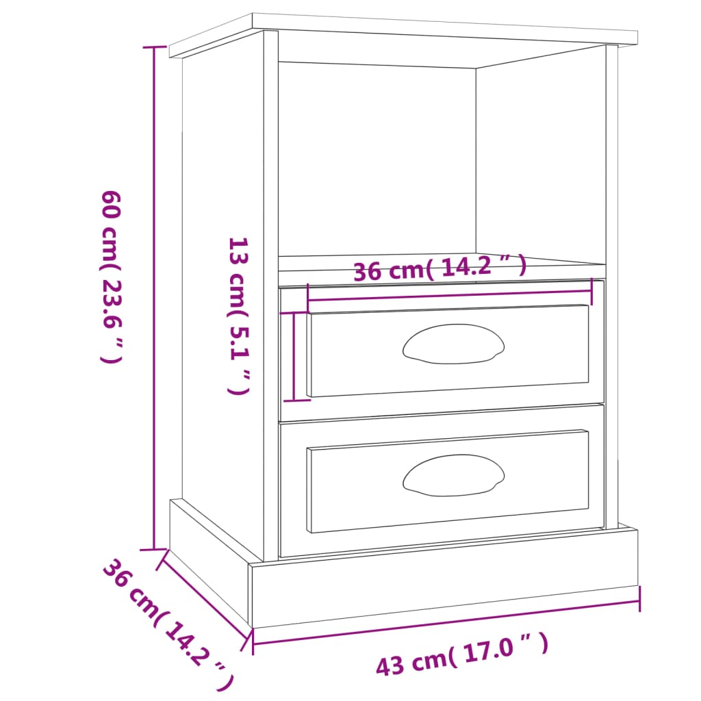 vidaXL Nachtkastjes 2 st 43x36x60 cm hoogglans wit