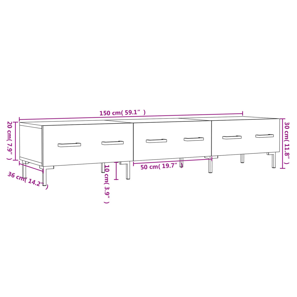 vidaXL Tv-meubel 150x36x30 cm bewerkt hout hoogglans wit