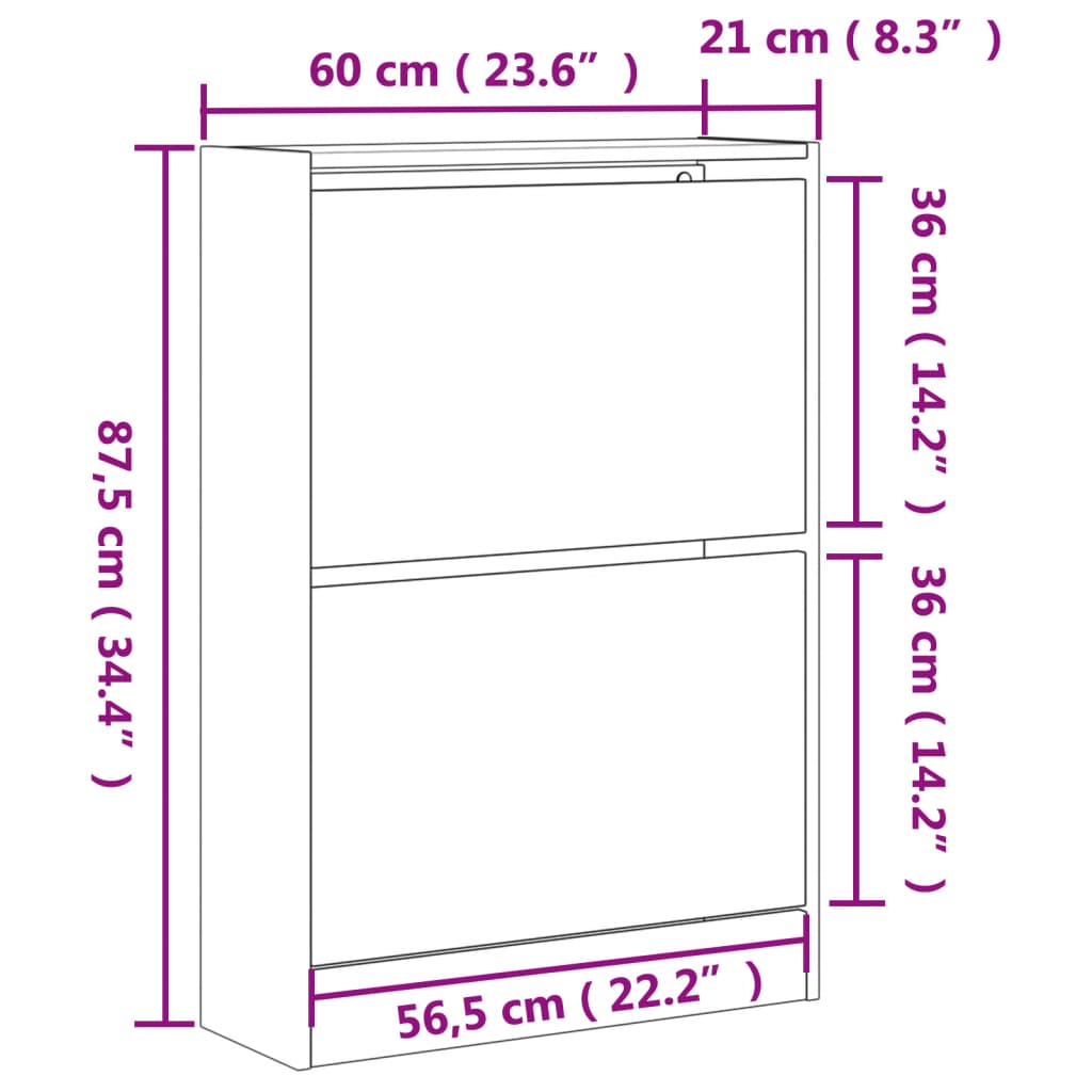 vidaXL Schoenenkast 60x21x87,5 cm bewerkt hout gerookt eikenkleurig