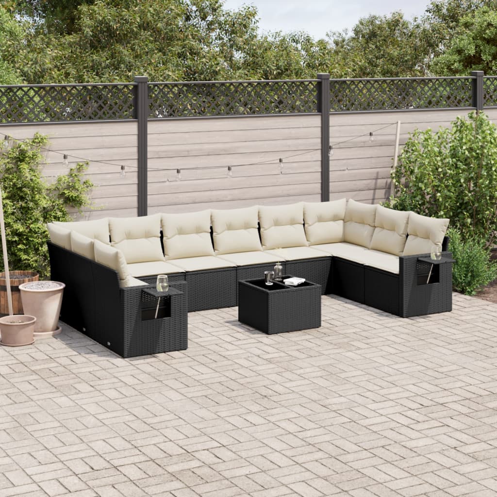 vidaXL 11-delige Loungeset met kussens poly rattan zwart