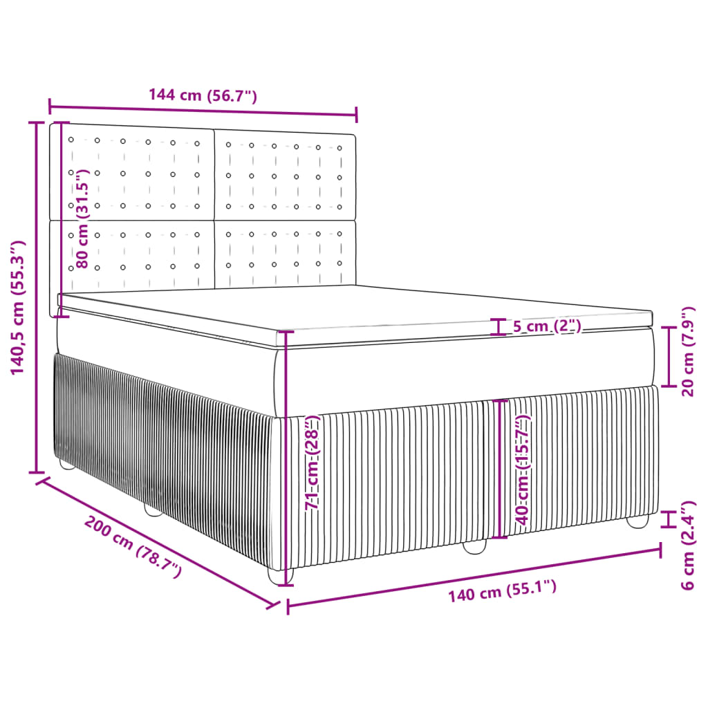 vidaXL Boxspring met matras stof lichtgrijs 140x200 cm