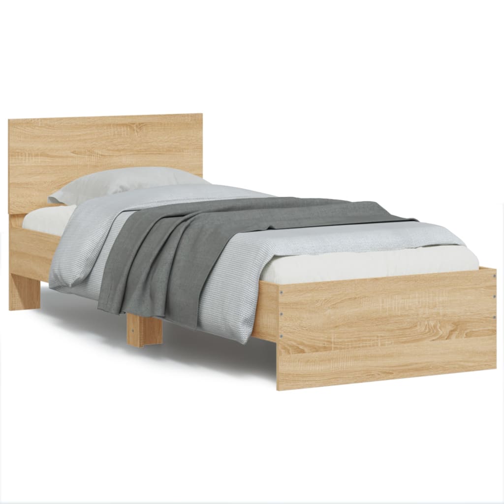 vidaXL Bedframe met hoofdbord zonder matras sonoma eiken 90x200 cm