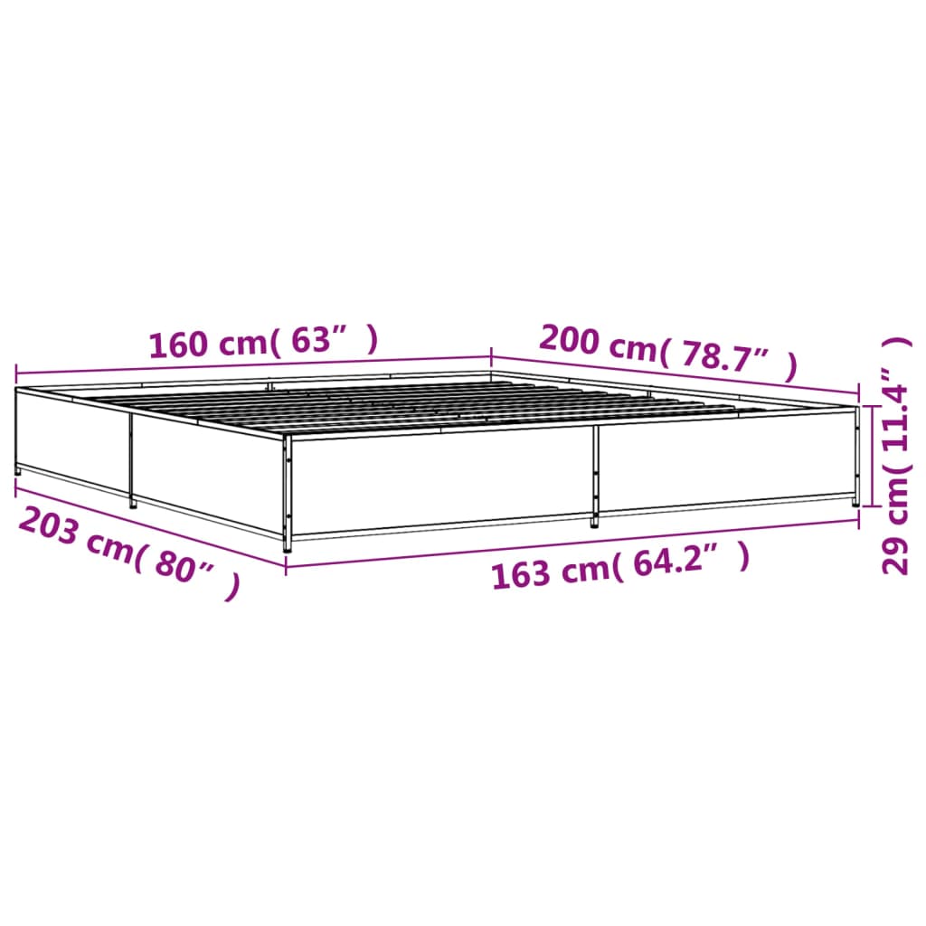 vidaXL Bedframe bewerkt hout metaal bruin eikenkleur 160x200 cm