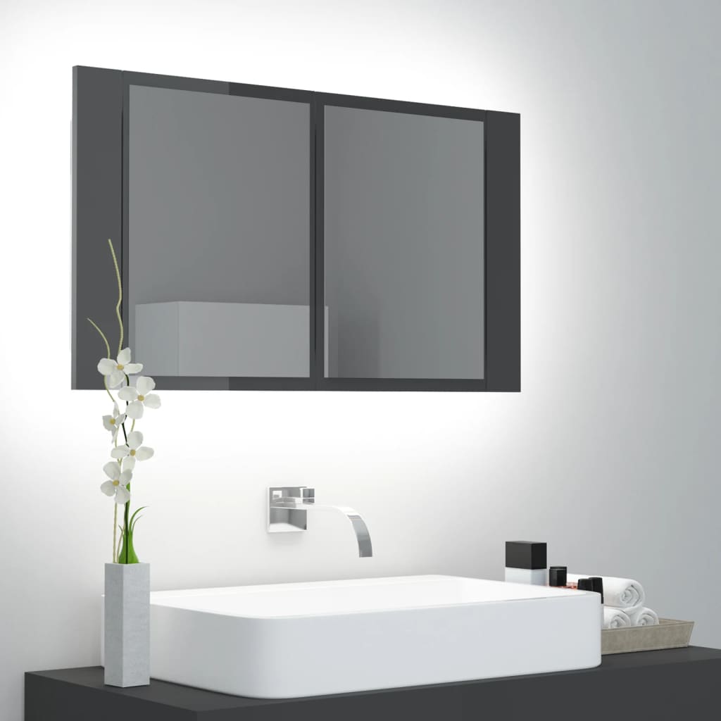 vidaXL Badkamerkast met spiegel en LED 80x12x45 acryl hoogglans grijs