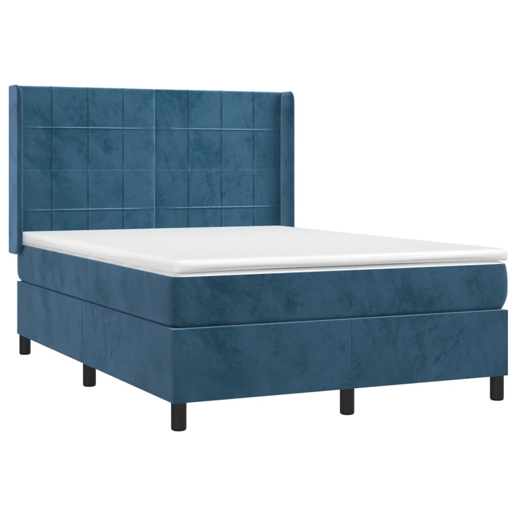 vidaXL Boxspring met matras en LED fluweel donkerblauw 140x190 cm