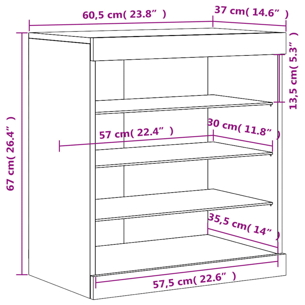 vidaXL Dressoir met LED-verlichting 60,5x37x67 cm zwart