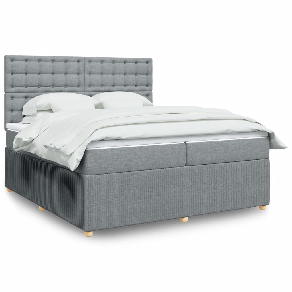 vidaXL Boxspring met matras stof lichtgrijs 200x200 cm