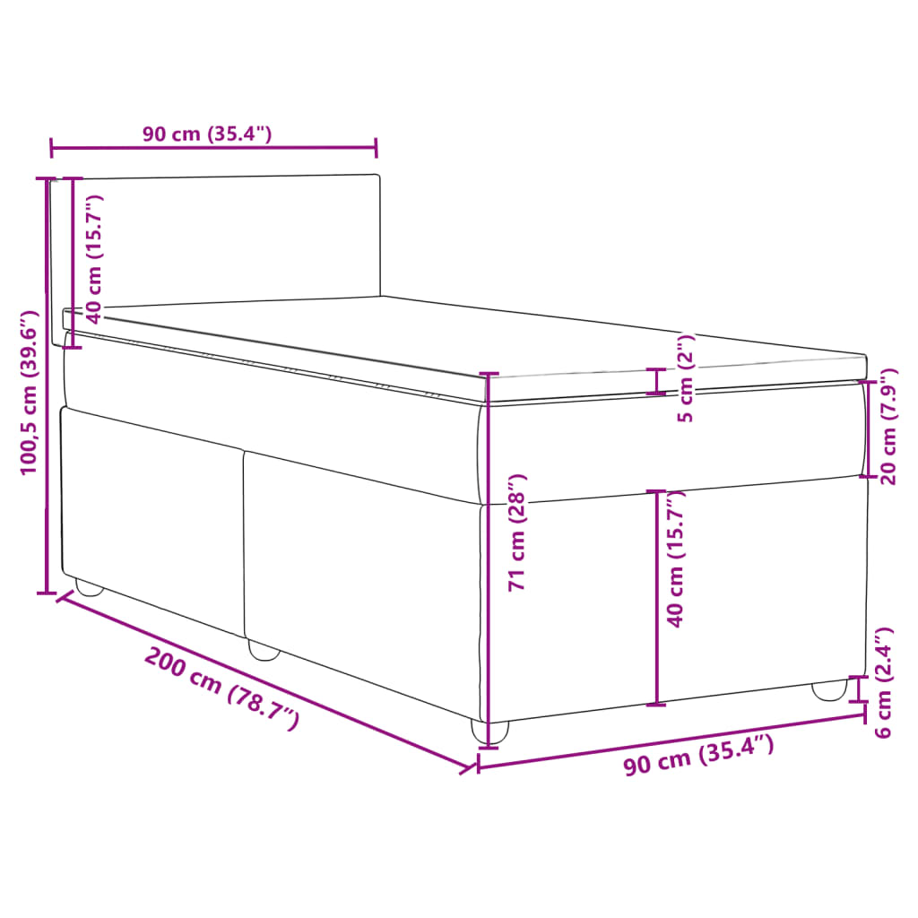 vidaXL Boxspring met matras stof lichtgrijs 90x200 cm