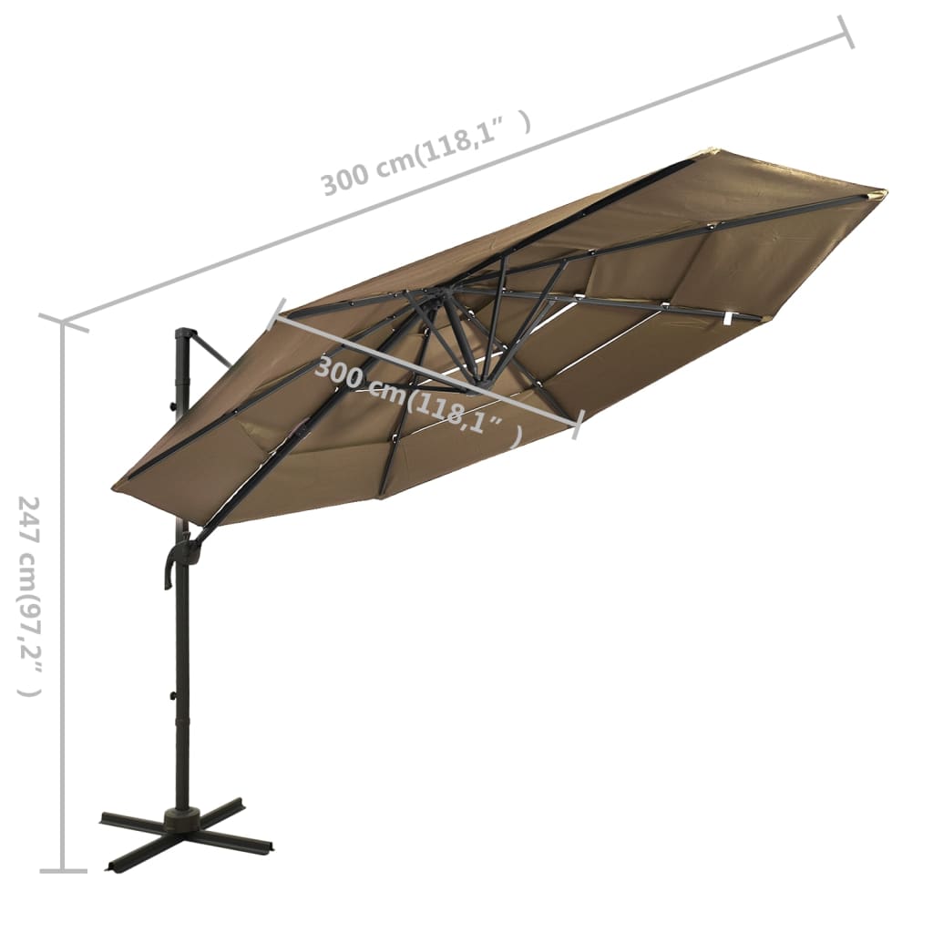 vidaXL Parasol 4-laags met aluminium paal 3x3 m taupe