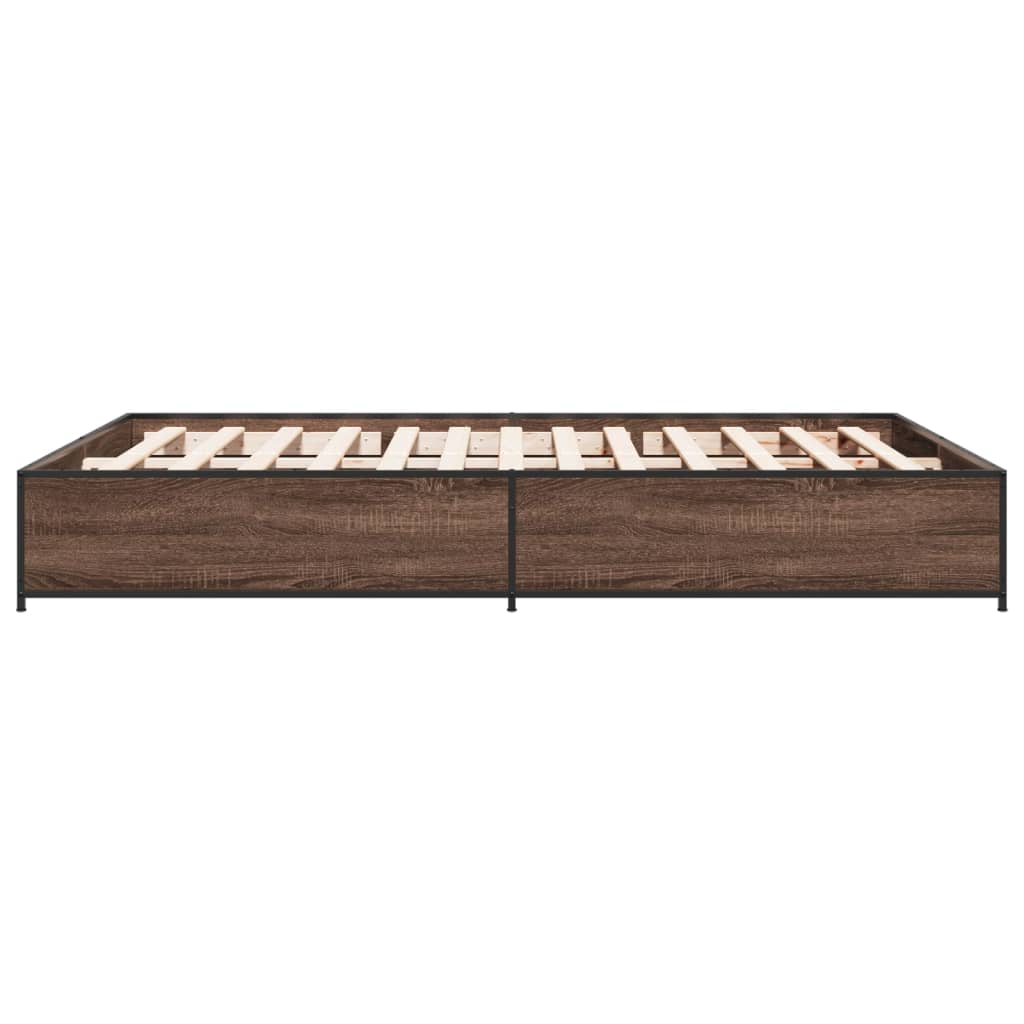 vidaXL Bedframe bewerkt hout metaal bruin eikenkleur 135x190 cm