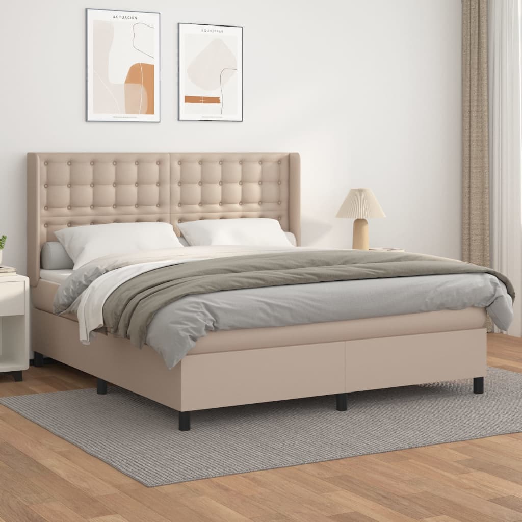 vidaXL Boxspring met matras kunstleer cappuccinokleurig 180x200 cm