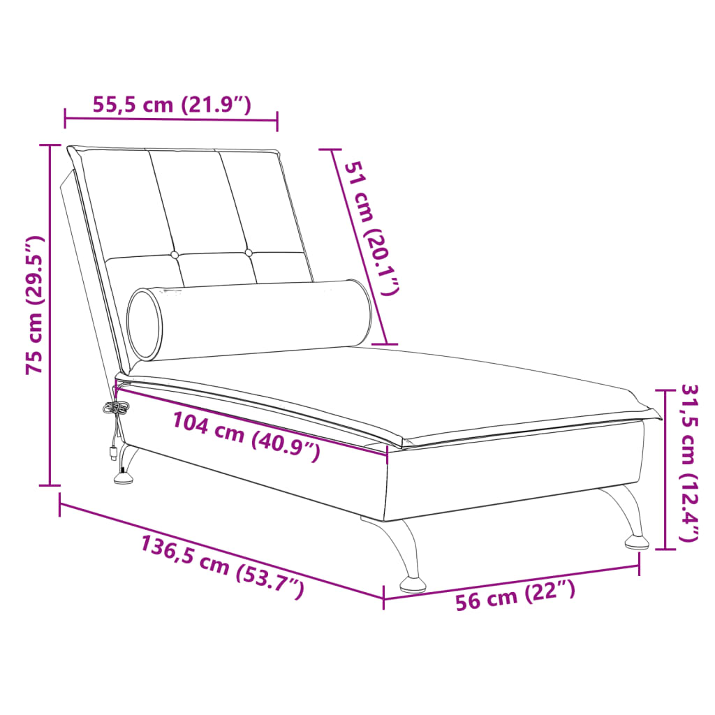 vidaXL Massage chaise longue met bolster fluweel wijnrood