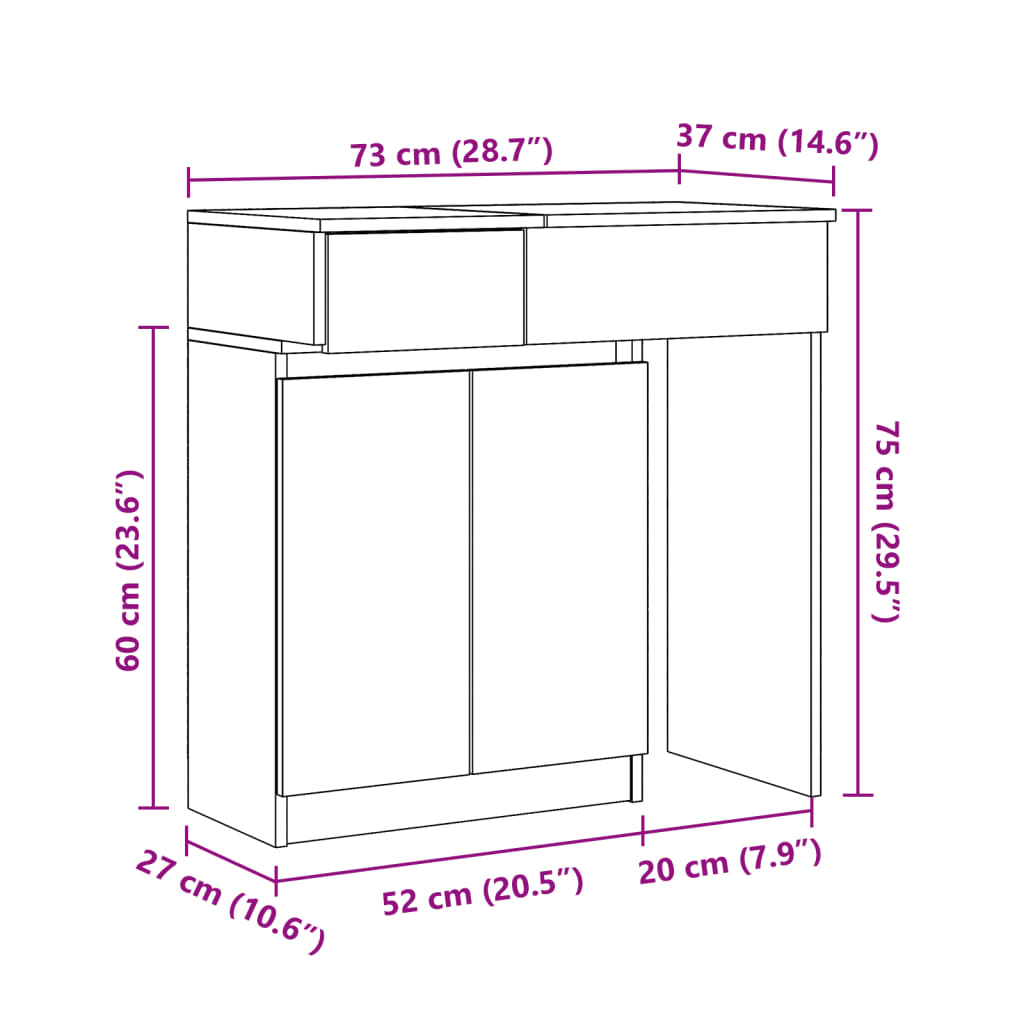 vidaXL Kaptafel met LED 115x37x110,5 cm betongrijs