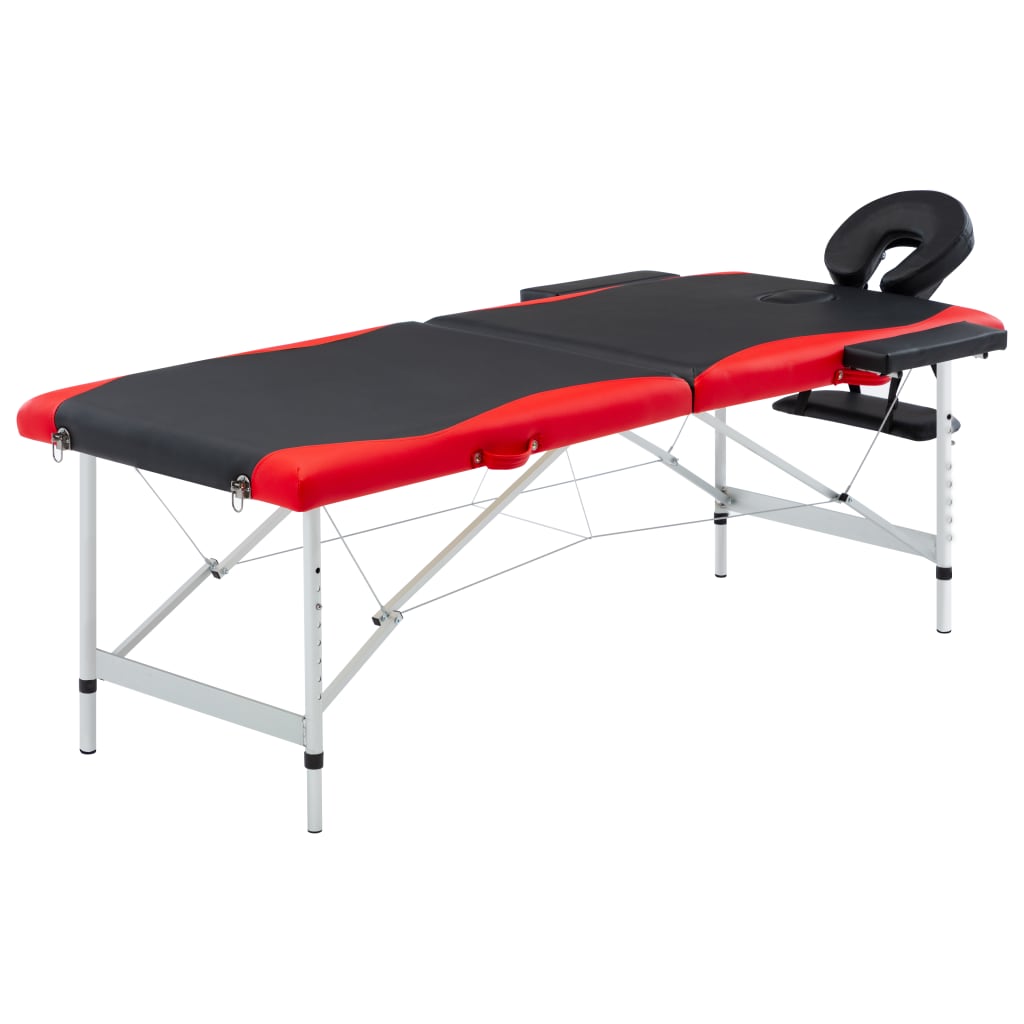 vidaXL Massagetafel inklapbaar 2 zones aluminium zwart en rood