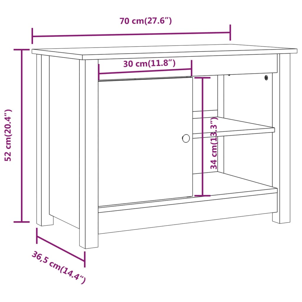 vidaXL Tv-meubel 70x36,5x52 cm massief grenenhout honingbruin