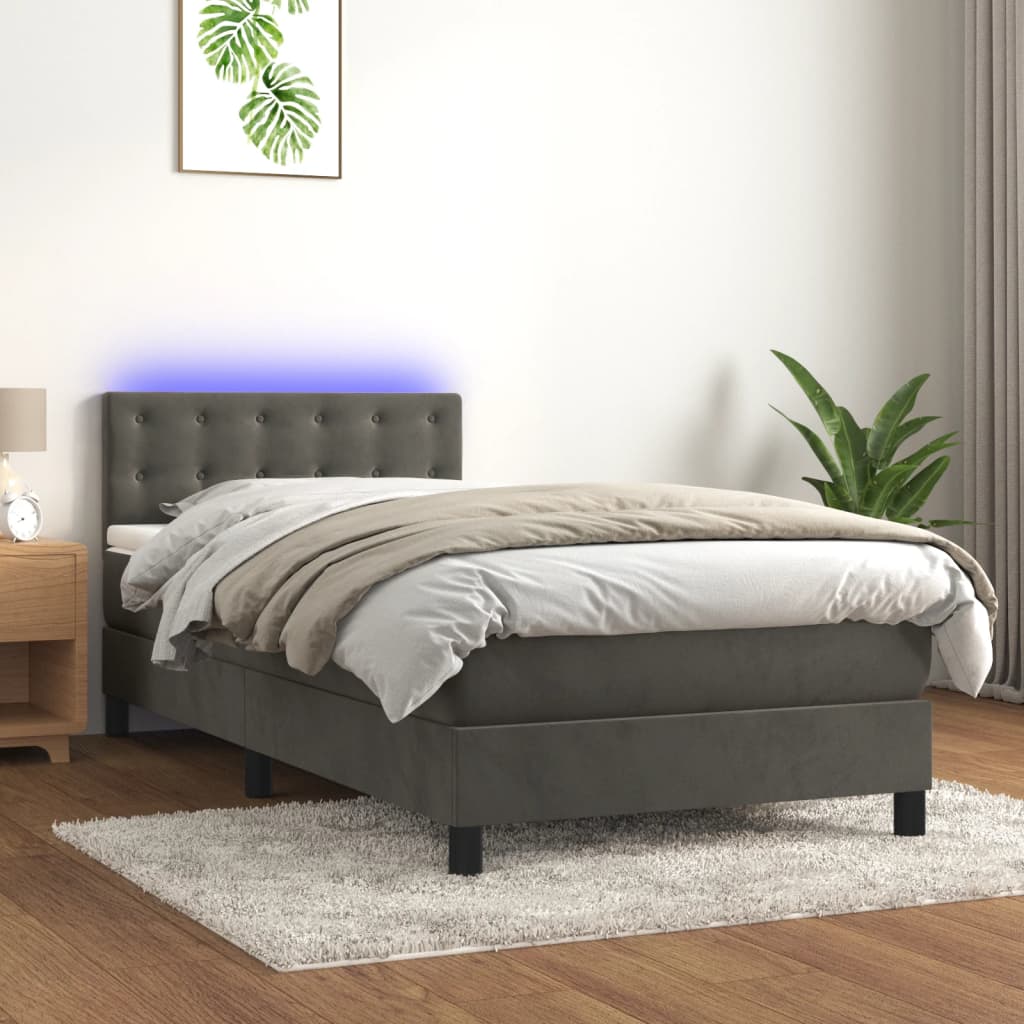 vidaXL Boxspring met matras en LED fluweel donkergrijs 90x190 cm