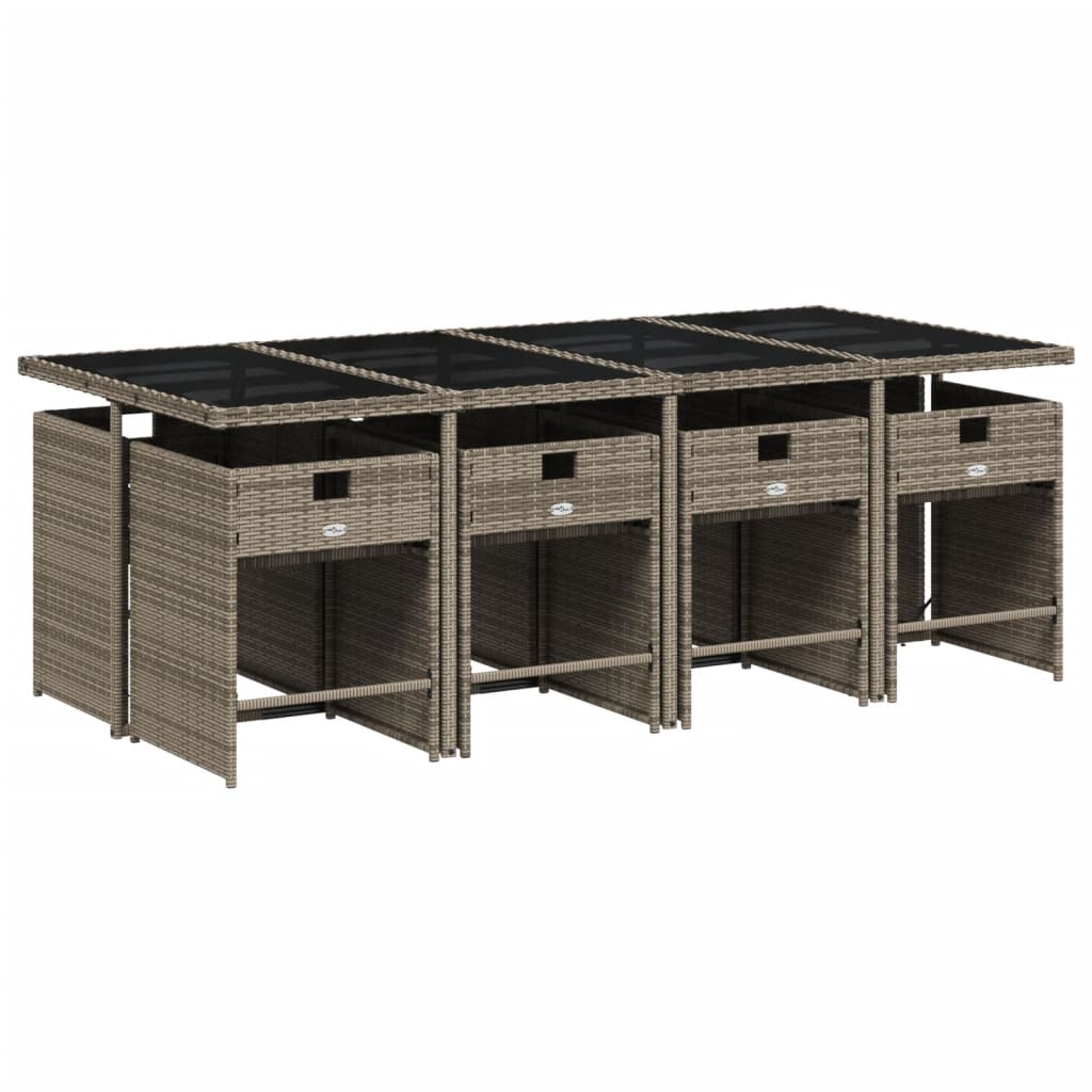 vidaXL 9-delige Tuinset met kussens poly rattan grijs