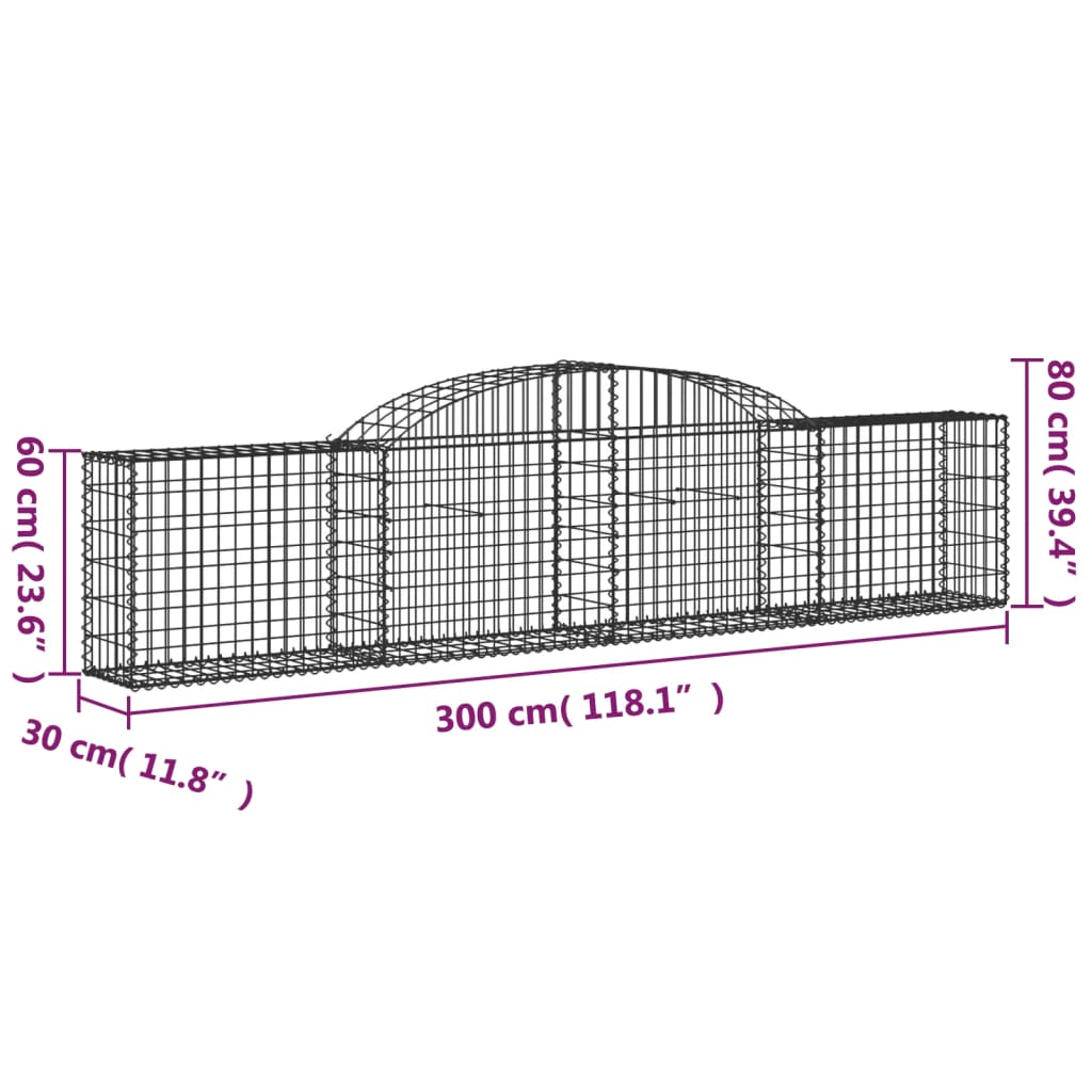 vidaXL Schanskorven 9 st gewelfd 300x30x60/80 cm gegalvaniseerd ijzer