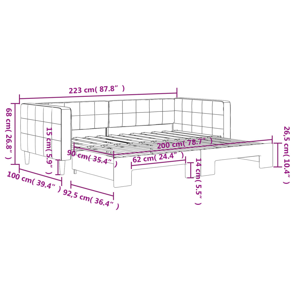 vidaXL Slaapbank met onderschuifbed 90x200 cm fluweel lichtgrijs