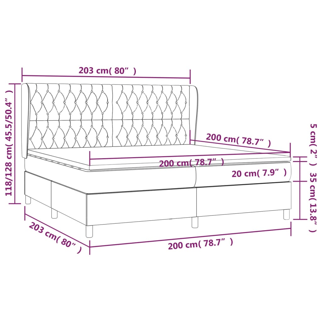 vidaXL Boxspring met matras stof lichtgrijs 200x200 cm