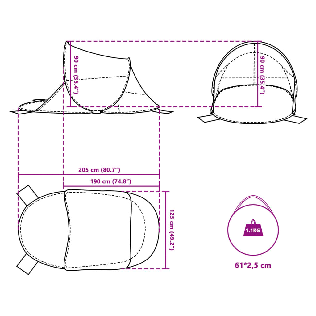 vidaXL Strandtent pop-up waterdicht grijs