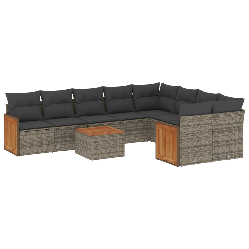 vidaXL 10-delige Loungeset met kussens poly rattan grijs