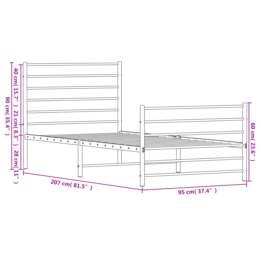 vidaXL Bedframe met hoofd- en voeteneinde metaal zwart 90x200 cm