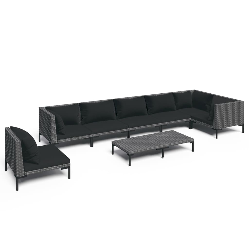 vidaXL 8-delige Loungeset met kussens poly rattan donkergrijs