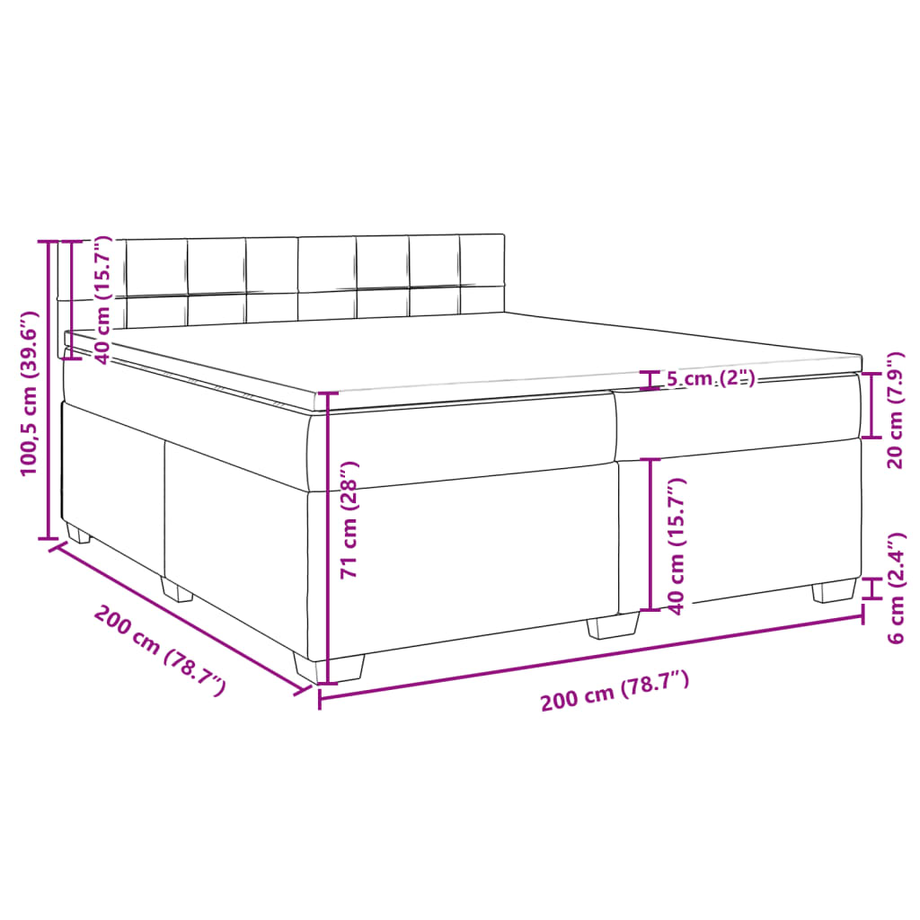 vidaXL Boxspring met matras stof lichtgrijs 200x200 cm